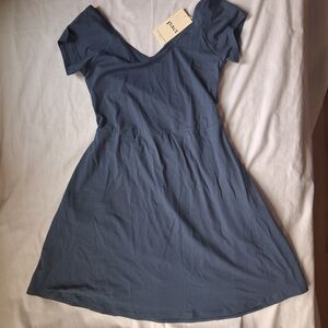 Pact Blue Midi Dress Organic Cotton W/ Pockets
